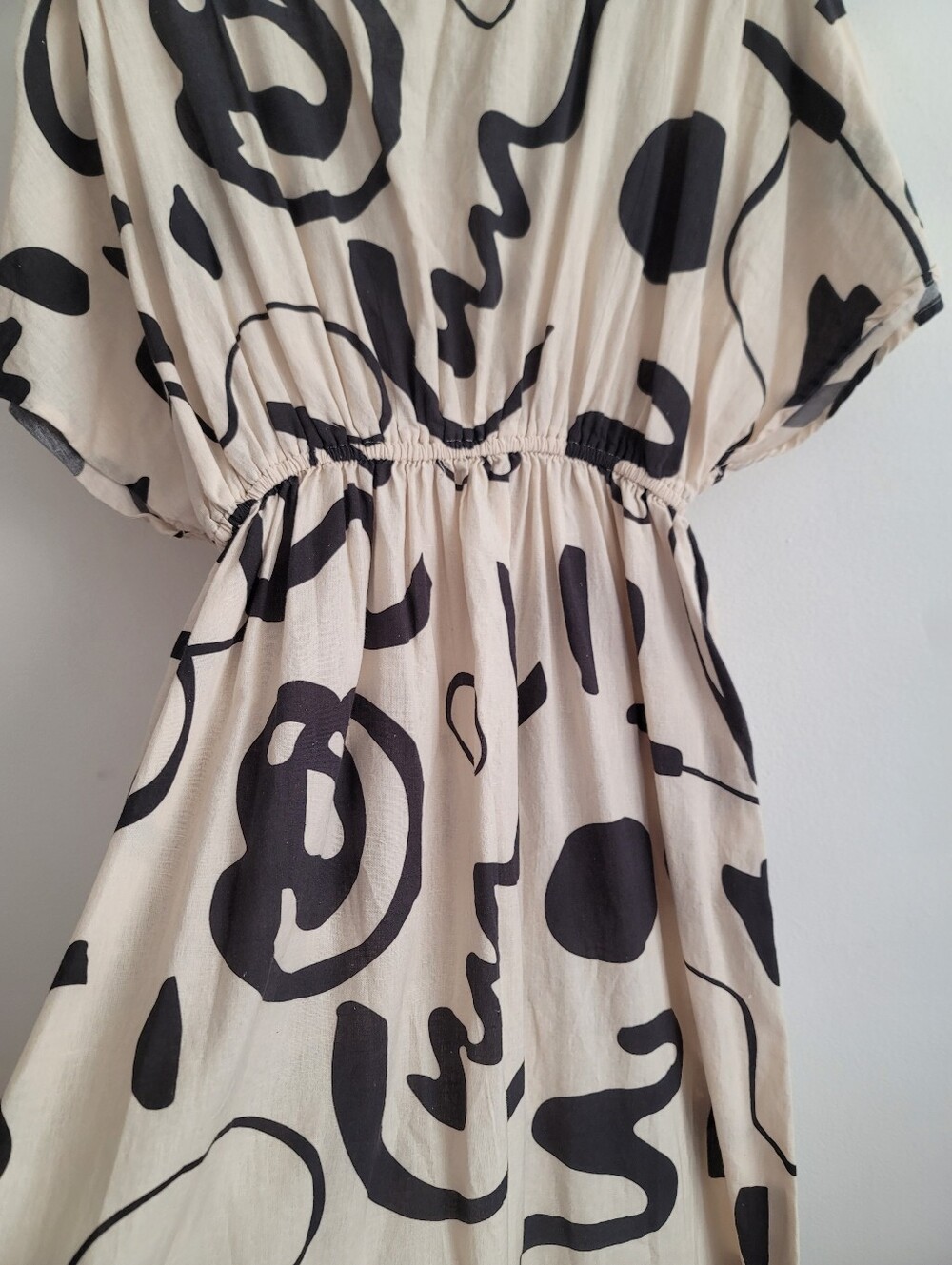 World Market L/XL Mira Kaftan Maxi Dress Abstract Beach Linen Cotton Cover Up - Picture 8 of 10